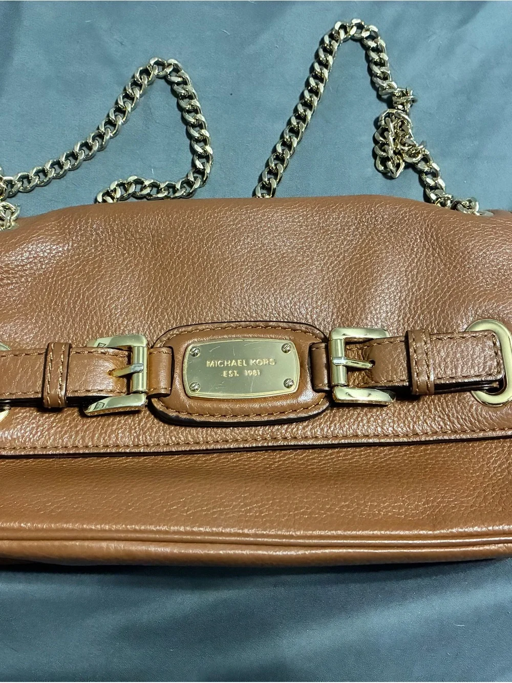 Michael Kors Cognac Leather Shoulder Bag with Gold Chain